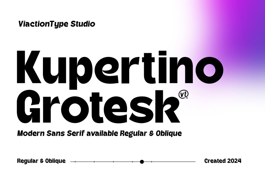 Introducing Kupertino Grotesk, a modern sans serif font designed for clarity and impact. With two distinct styles—regular and oblique—Kupertino Grotesk offers versatility and aesthetic appeal suitable for a wide range of design projects.